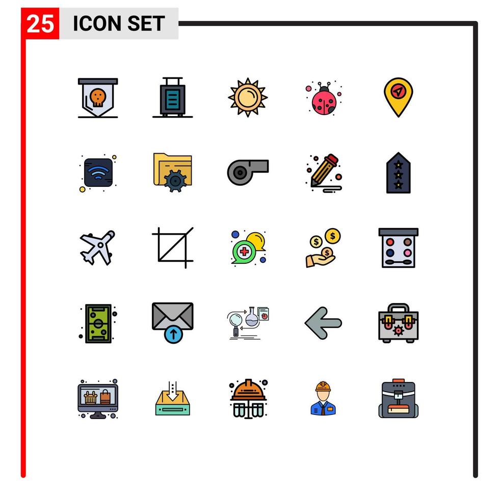 pack d'icônes vectorielles stock de 25 signes et symboles de ligne pour l'emplacement de la luminosité de la carte internet lady bug éléments de conception vectoriels modifiables vecteur
