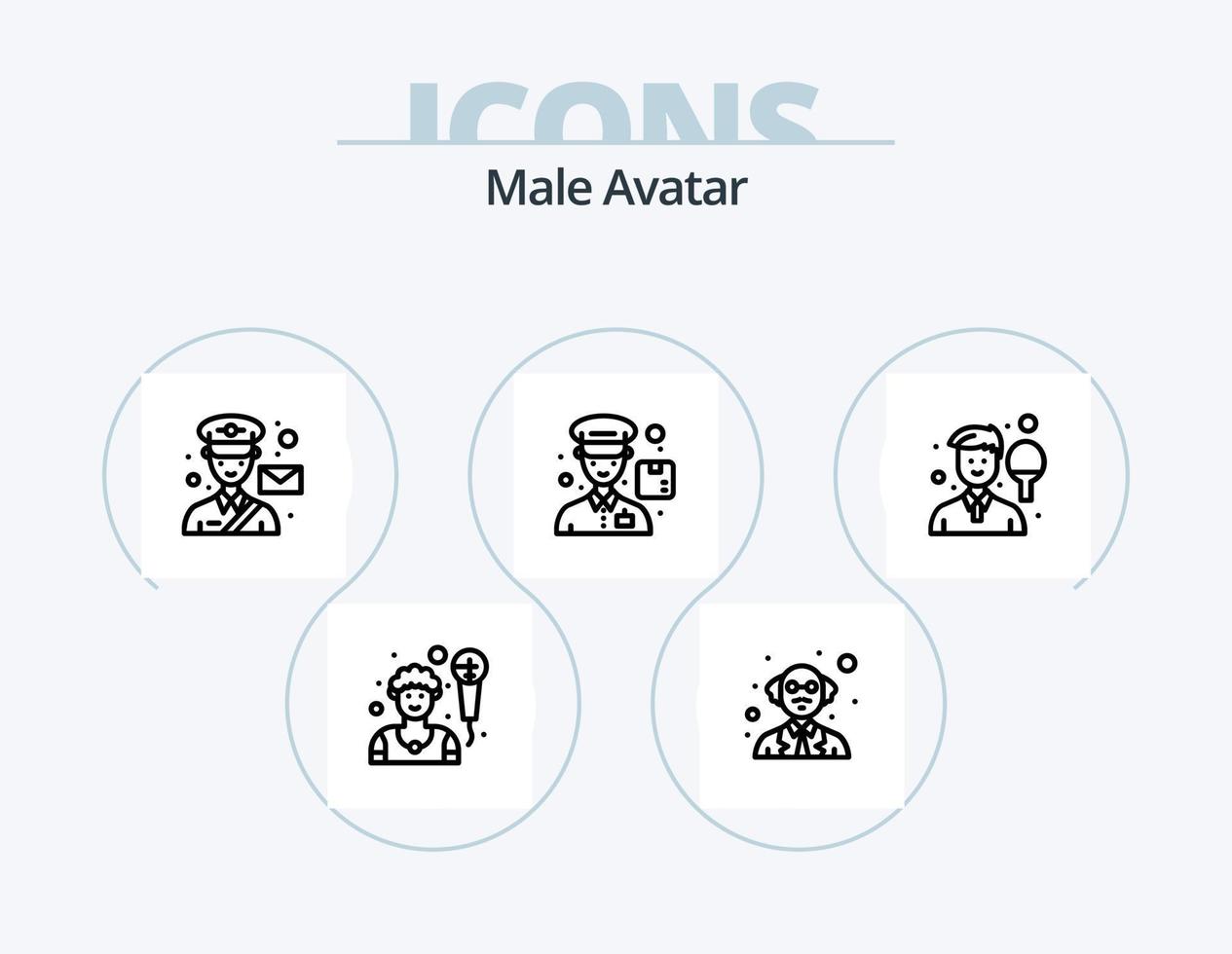 pack d'icônes de ligne d'avatar masculin 5 conception d'icônes. le golf. microphone. athlète. micro. joueur vecteur