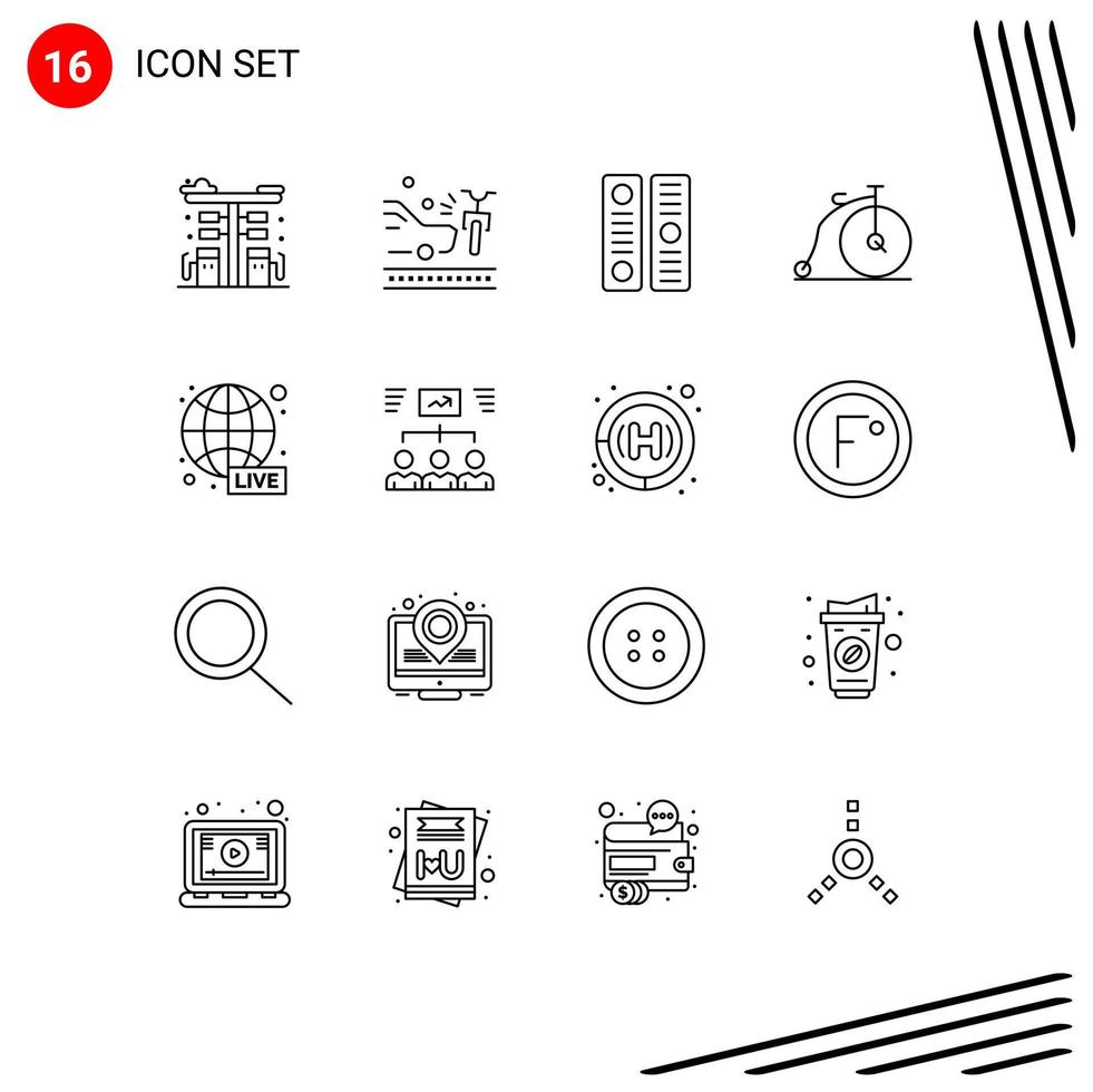 symboles d'icônes universels groupe de 16 contours modernes de crash de transport de radiodiffusion ancien fichier couverture éléments de conception vectoriels modifiables vecteur