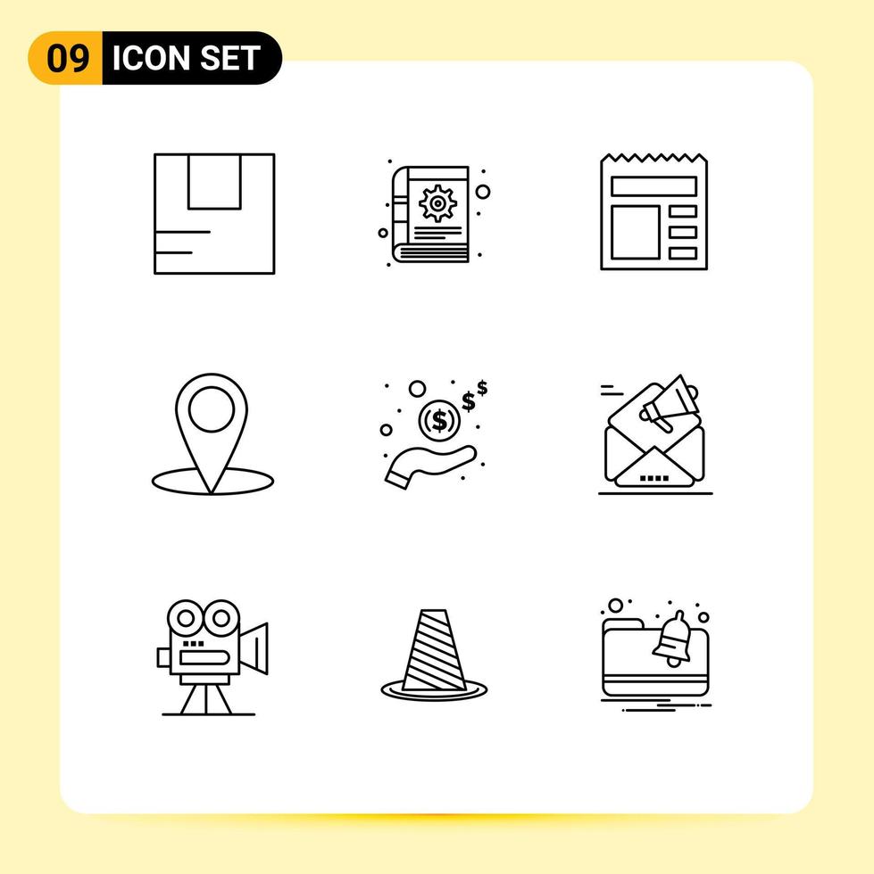 groupe de 9 contours modernes définis pour l'argent main document éducation emplacement éléments de conception vectoriels modifiables vecteur