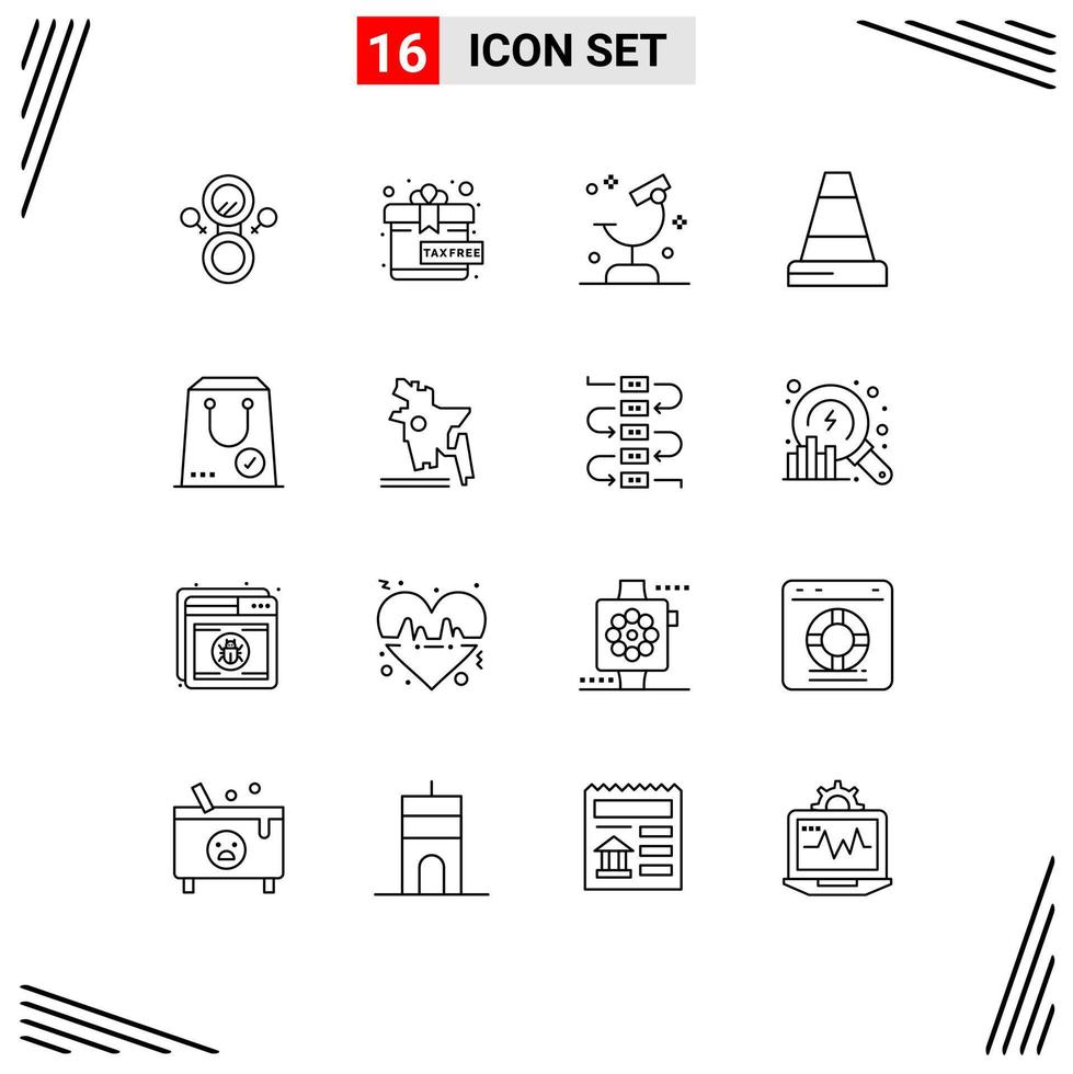 ensemble de 16 contours vectoriels sur la grille pour le commerce de colis contrôle au microscope éléments de conception vectoriels modifiables vecteur