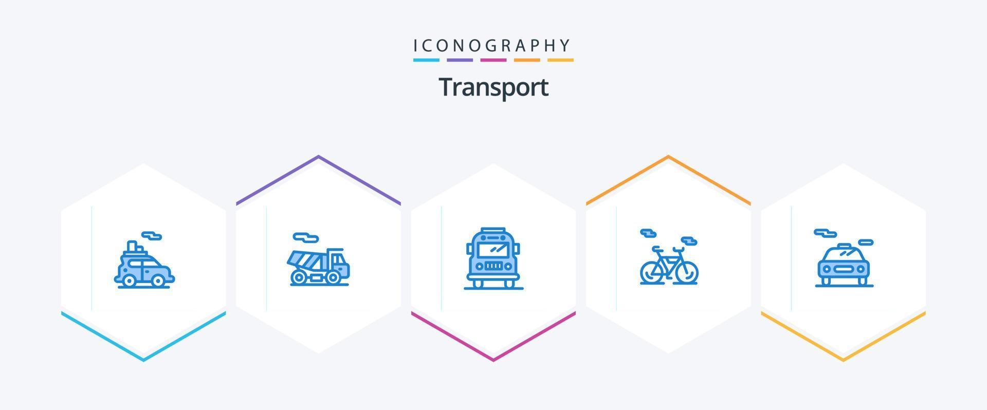 transport 25 pack d'icônes bleues comprenant. transport. école. électrique. véhicule vecteur