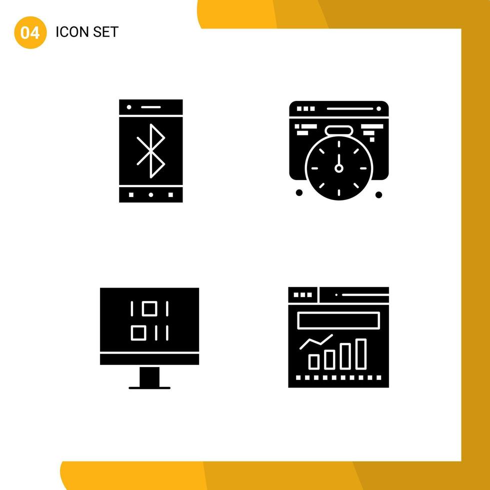 groupe de 4 glyphes solides modernes définis pour les éléments de conception vectoriels modifiables du graphique de temps sans fil de synchronisation bluetooth vecteur