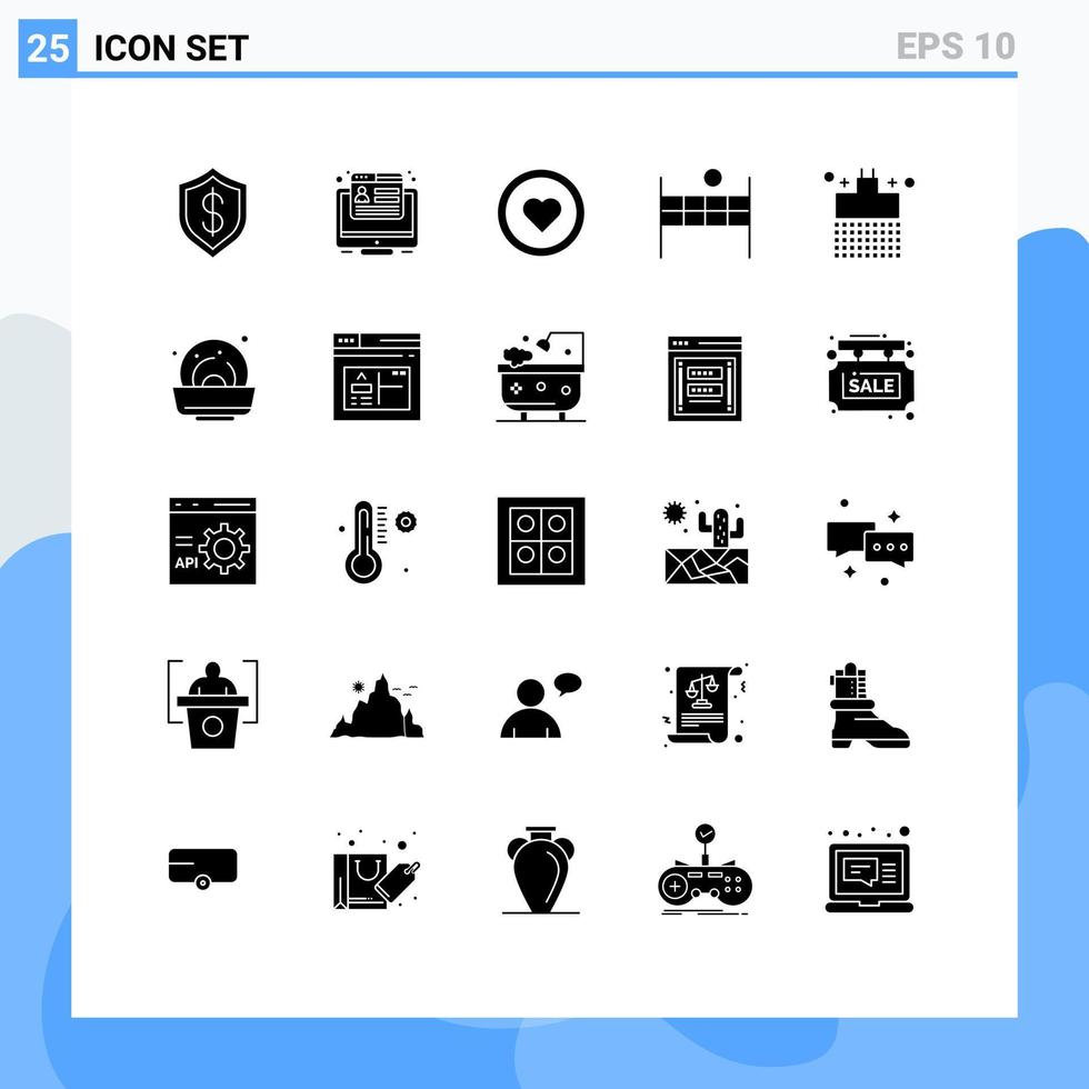 ensemble de 25 glyphes solides universels pour les applications web et mobiles vecteur