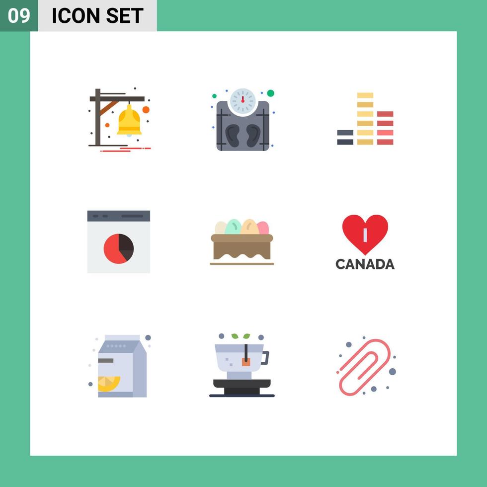 groupe de 9 signes et symboles de couleurs plates pour les statistiques de pâques diagramme de taux de musique éléments de conception vectoriels modifiables vecteur
