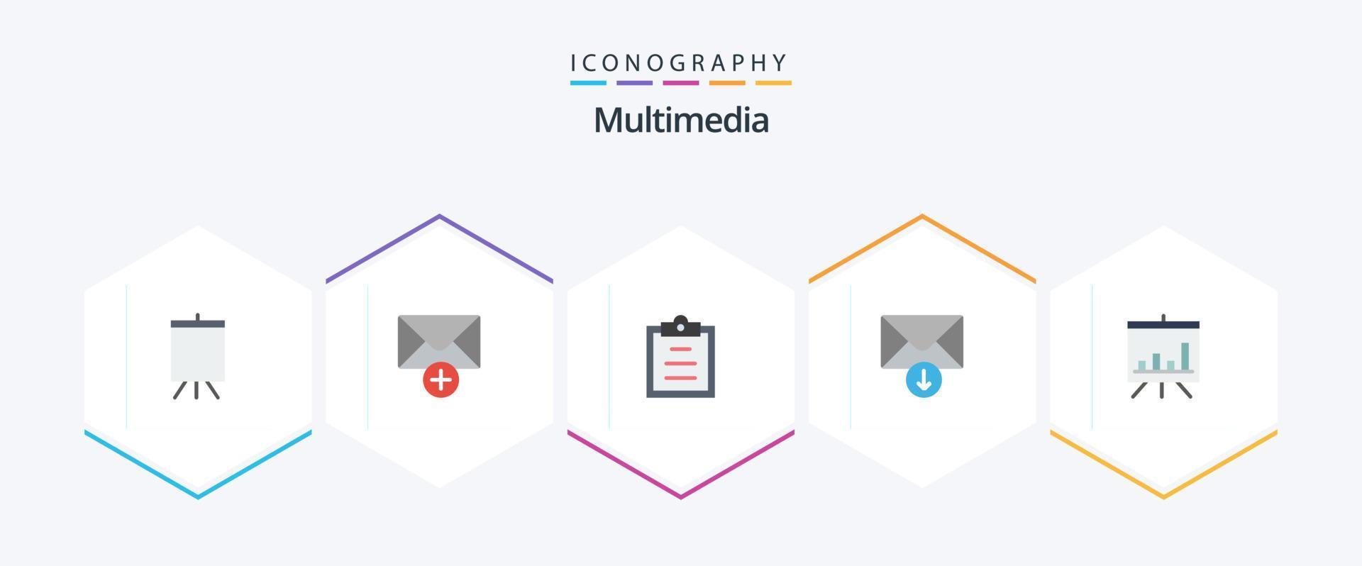 pack d'icônes plates multimédia 25 comprenant. . texte. présentation. analytique vecteur