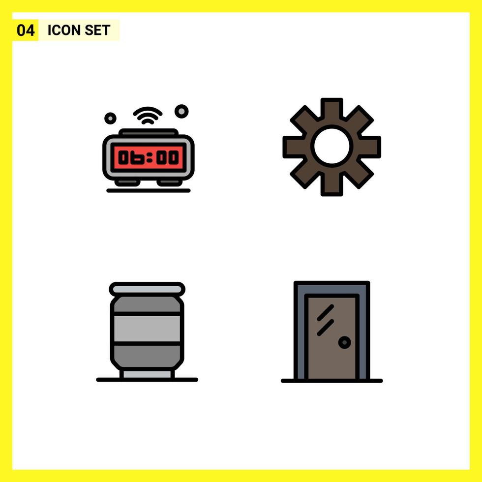 groupe de 4 signes et symboles de couleurs plates remplies pour l'alarme peut iot porte cog éléments de conception vectoriels modifiables vecteur