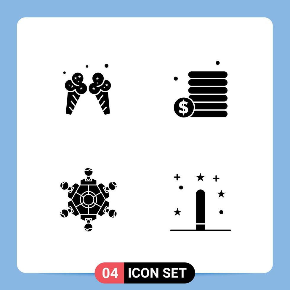 interface mobile glyphe solide ensemble de 4 pictogrammes de jeu de glace argent américain jouant des éléments de conception vectoriels modifiables vecteur