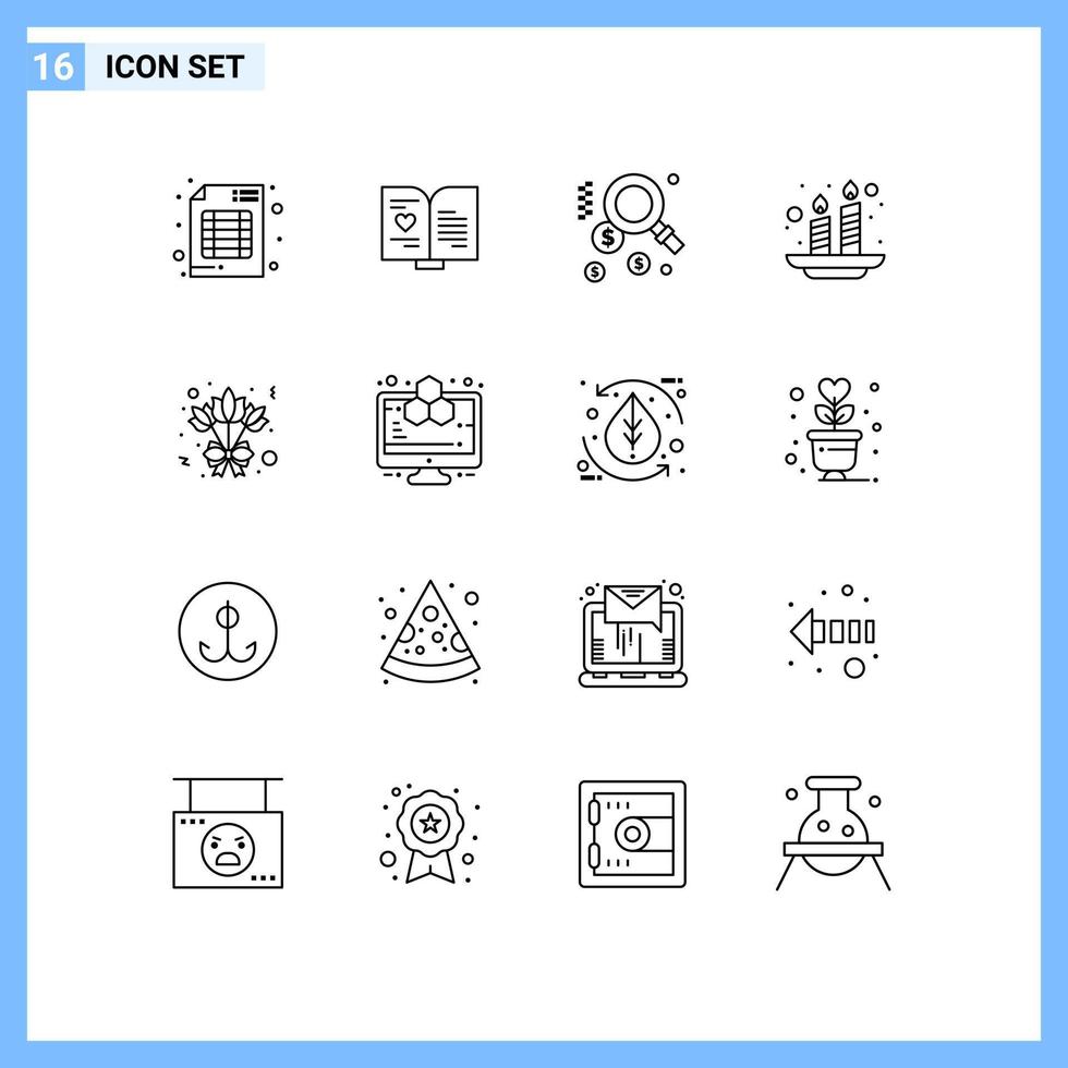groupe de 16 contours des signes et des symboles pour les éléments de conception vectoriels modifiables de holi de lumière de bouquet de rose vecteur