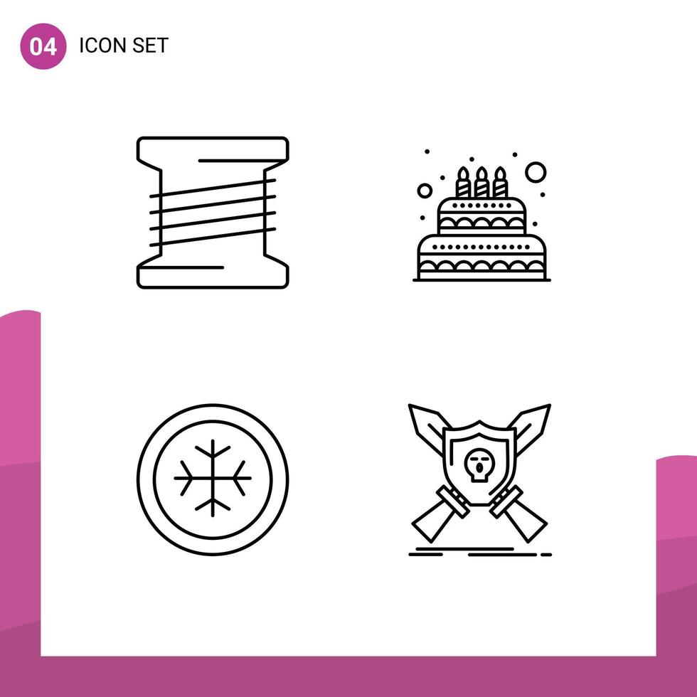 pack d'icônes vectorielles stock de 4 signes et symboles de ligne pour l'emblème de bougie de gâteau de flocon de neige de canette éléments de conception vectoriels modifiables vecteur
