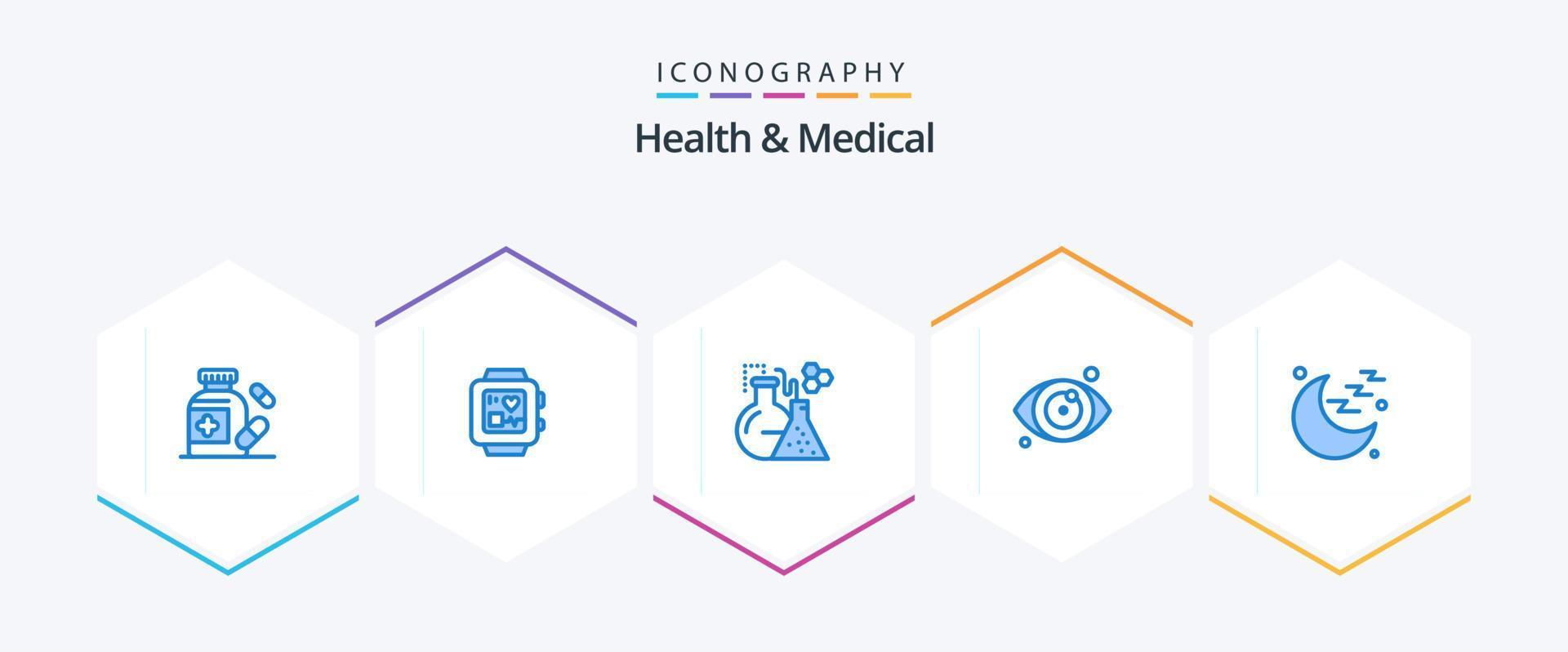 pack d'icônes bleu santé et médical 25 comprenant. signe. test. lune. examen de la vue vecteur