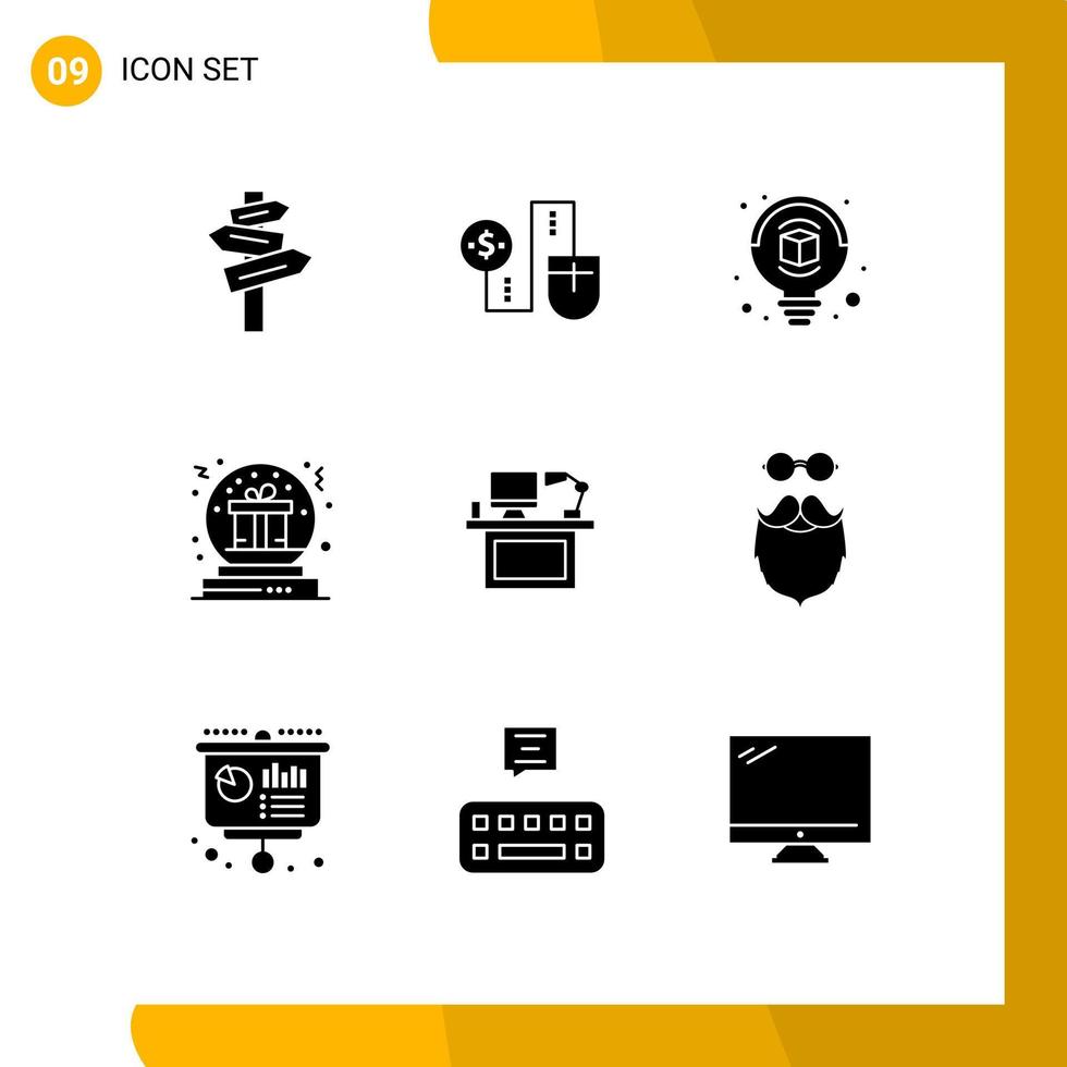 pictogramme ensemble de 9 glyphes solides simples de connexion de cadeau d'ordinateur cadeau de noël éléments de conception vectoriels modifiables vecteur