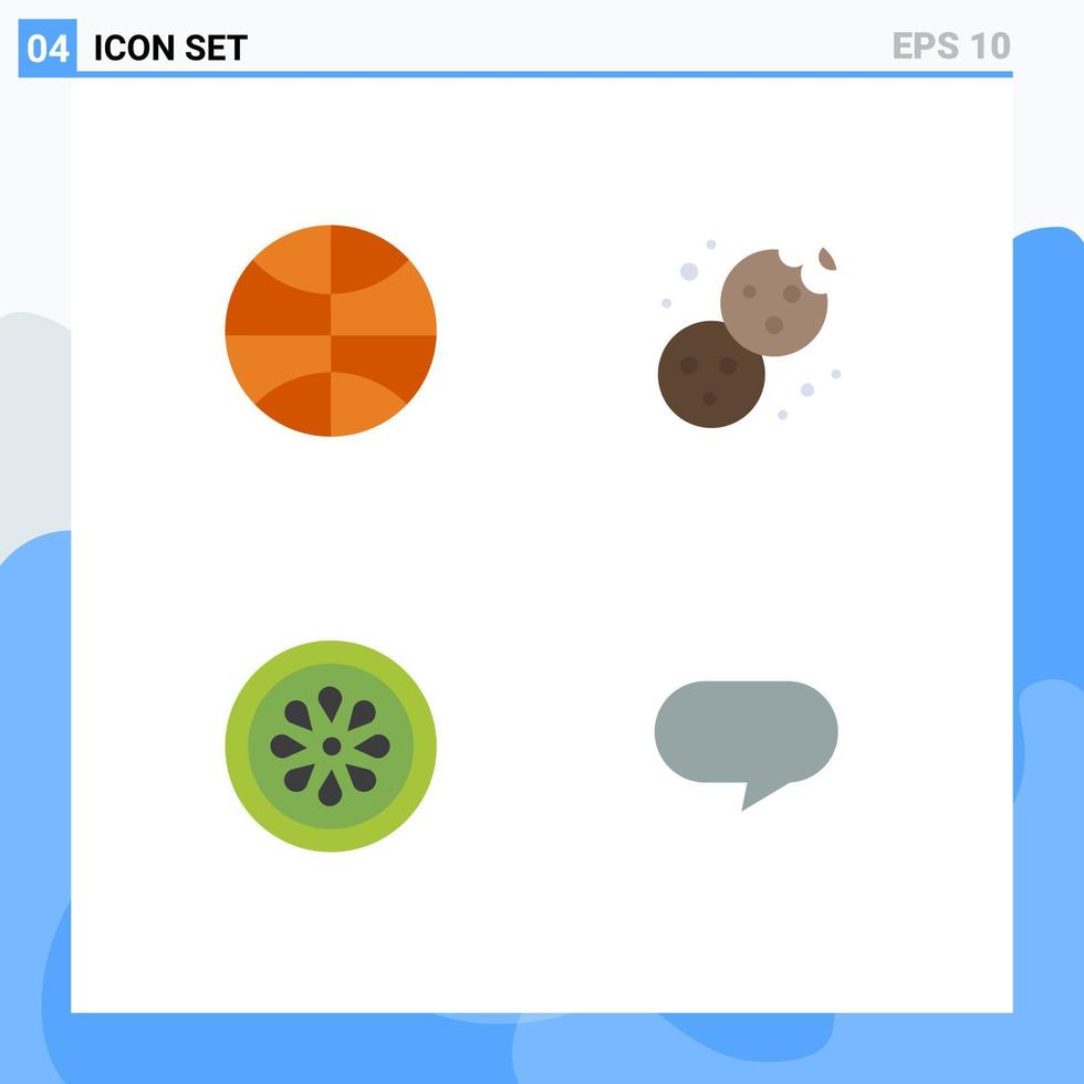 pack d'icônes plates de 4 symboles universels de basket-ball manger vacances dessert citron éléments de conception vectoriels modifiables vecteur
