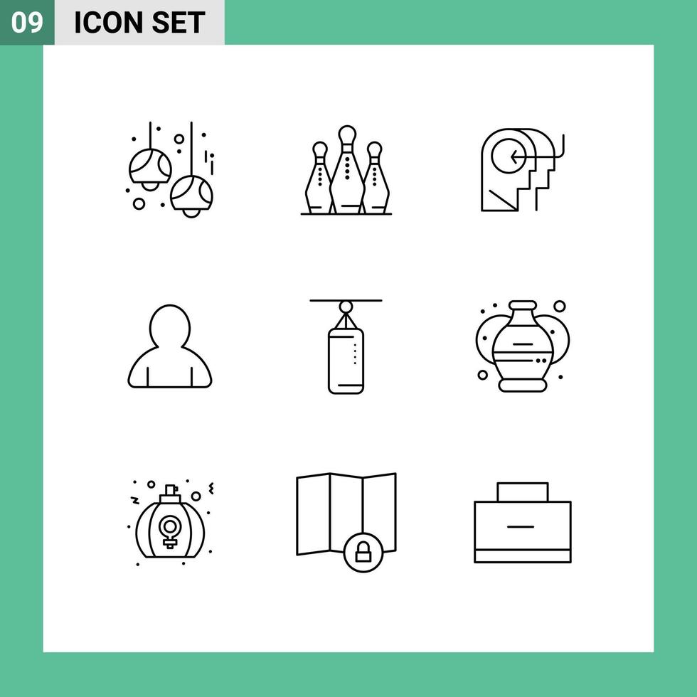symboles d'icônes universels groupe de 9 contours modernes d'épingles d'avatar de sac tête de compte éléments de conception vectoriels modifiables vecteur