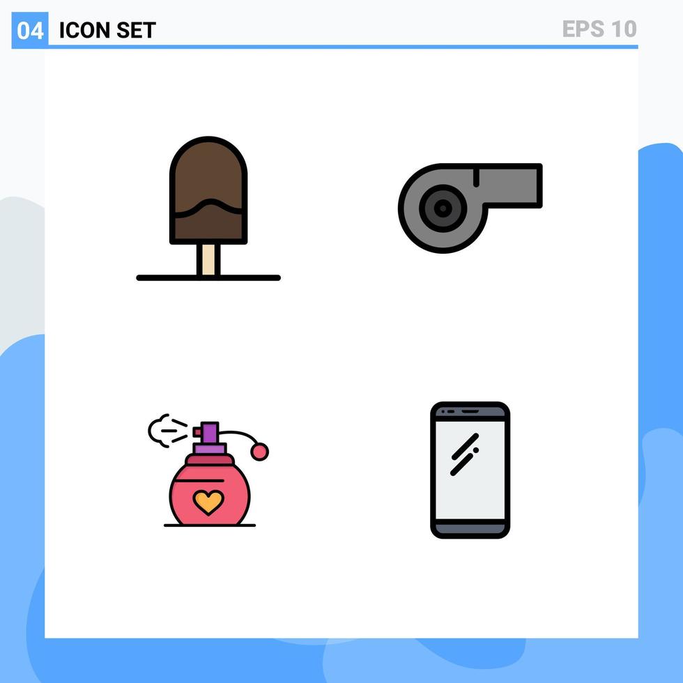 4 couleurs plates universelles remplies pour les applications web et mobiles et les éléments de conception vectoriels modifiables mobiles de parfum de cuisine de téléphone vecteur