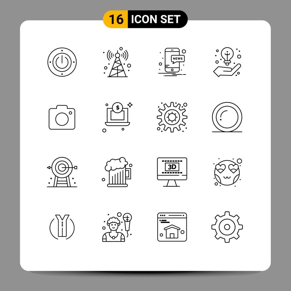 16 icônes créatives signes et symboles modernes d'image image nouvelles stratégie de caméra éléments de conception vectoriels modifiables vecteur