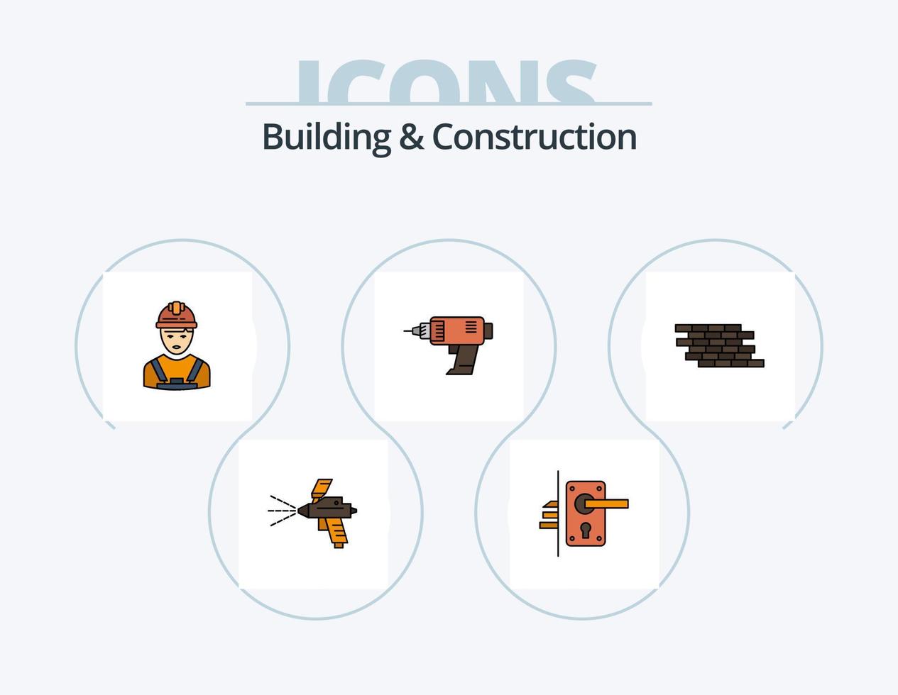 construction et ligne de construction rempli pack d'icônes 5 conception d'icônes. couleur. peindre. outil. briques. mur vecteur