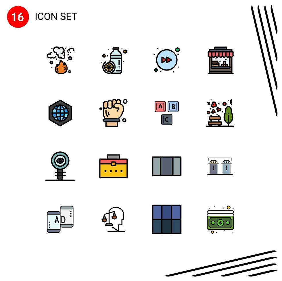ensemble de 16 symboles d'icônes d'interface utilisateur modernes signes pour l'eau de jus de parc mondial éléments de conception vectoriels créatifs modifiables à droite vecteur