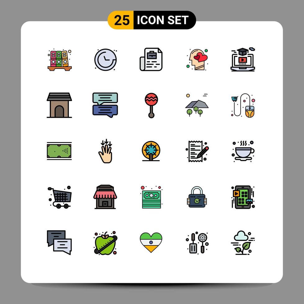 interface mobile ligne remplie couleur plate ensemble de 25 pictogrammes d'éléments de conception vectoriels modifiables de sentiment de coeur de travail humain en ligne vecteur