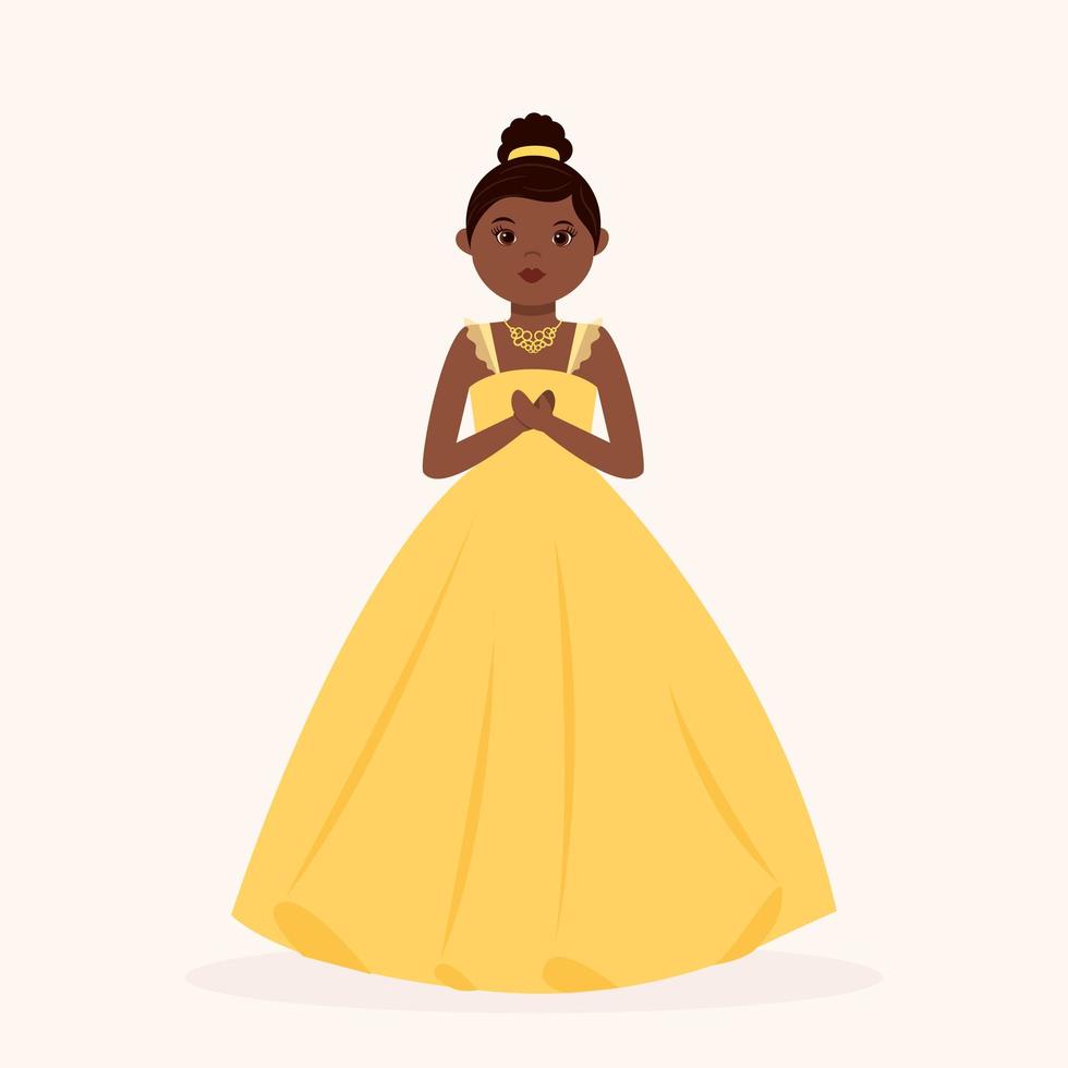 princesse noire portant une robe de bal jaune vecteur