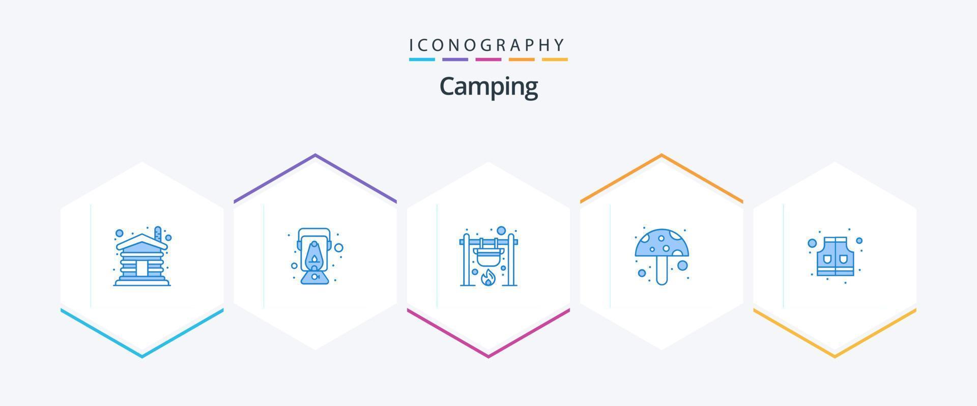 camping 25 pack d'icônes bleues incluant la vie. champignon. feu. ingrédient alimentaire. feu vecteur