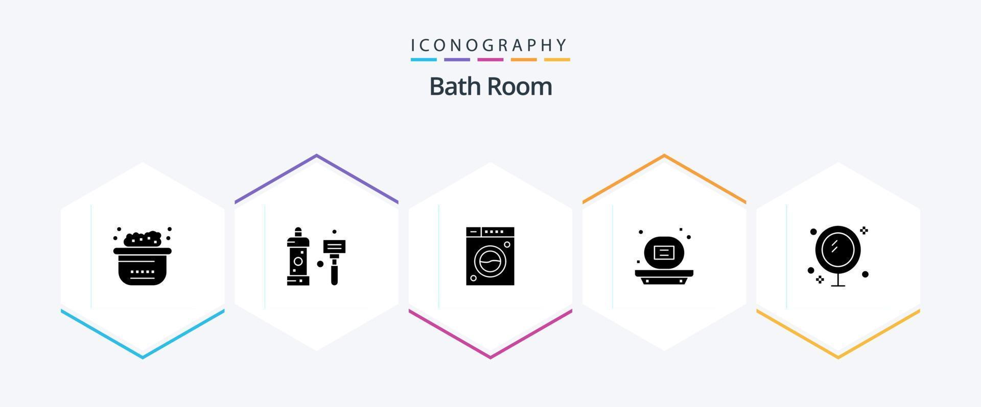 pack d'icônes de 25 glyphes de salle de bain, y compris la baignoire. douche. douche. salle de bains. la lessive vecteur
