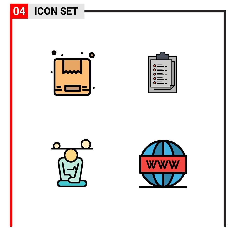 pictogramme ensemble de 4 couleurs plates remplies simples de boîte méditation bloc-notes présentation pleine conscience éléments de conception vectoriels modifiables vecteur