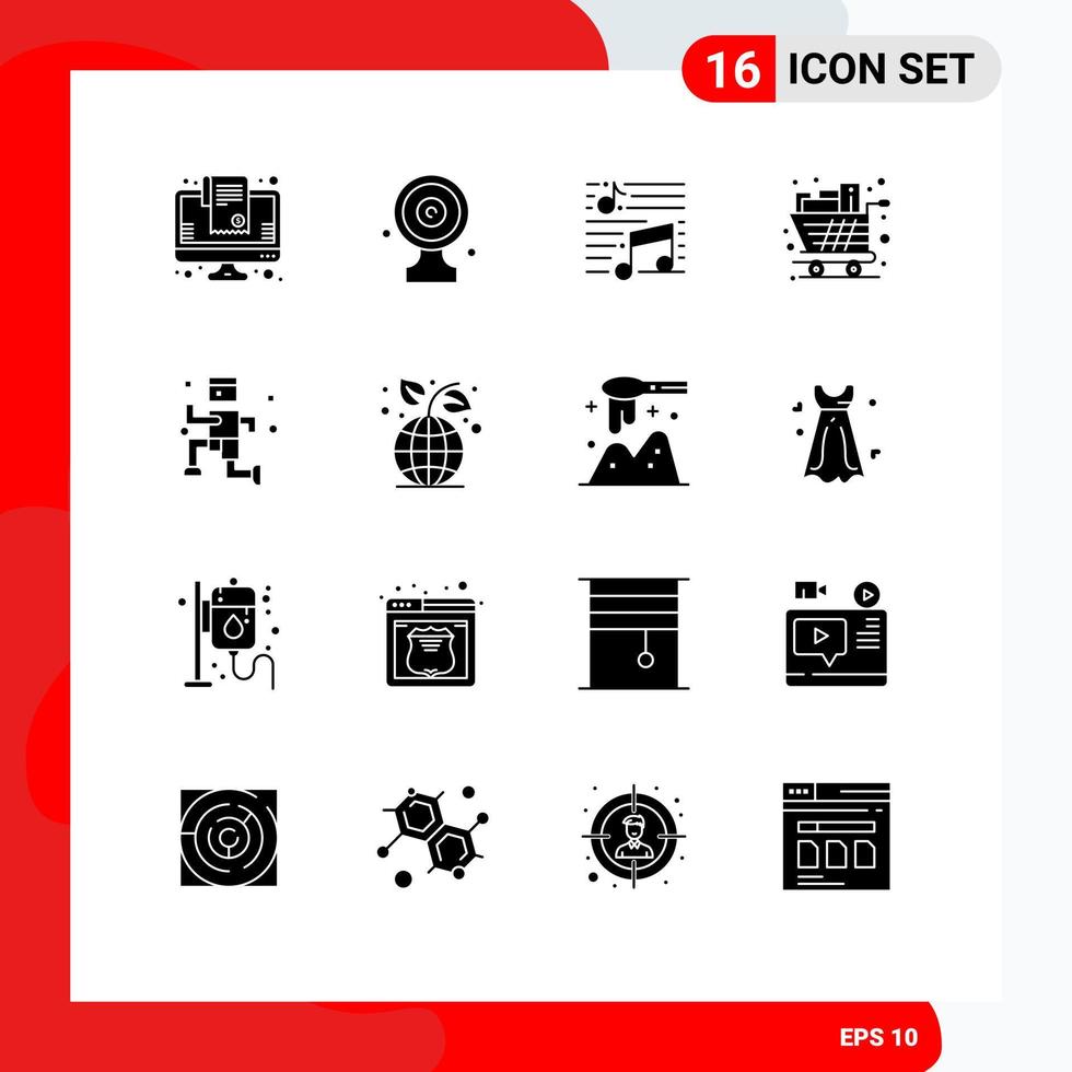 16 pack de glyphes solides de l'interface utilisateur de signes et symboles modernes de shopping tableau cible complet panier chanson éléments de conception vectoriels modifiables vecteur