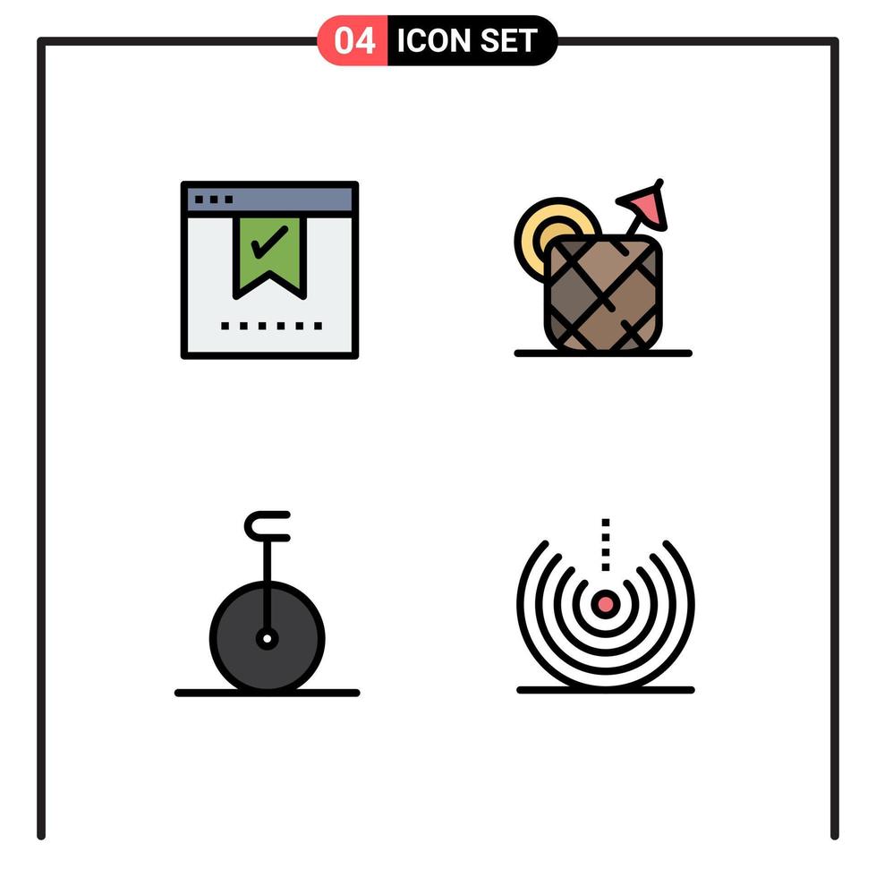 interface mobile filledline couleur plate ensemble de 4 pictogrammes d'éléments de conception vectoriels modifiables de transport de jus de bureau de cirque de signet vecteur