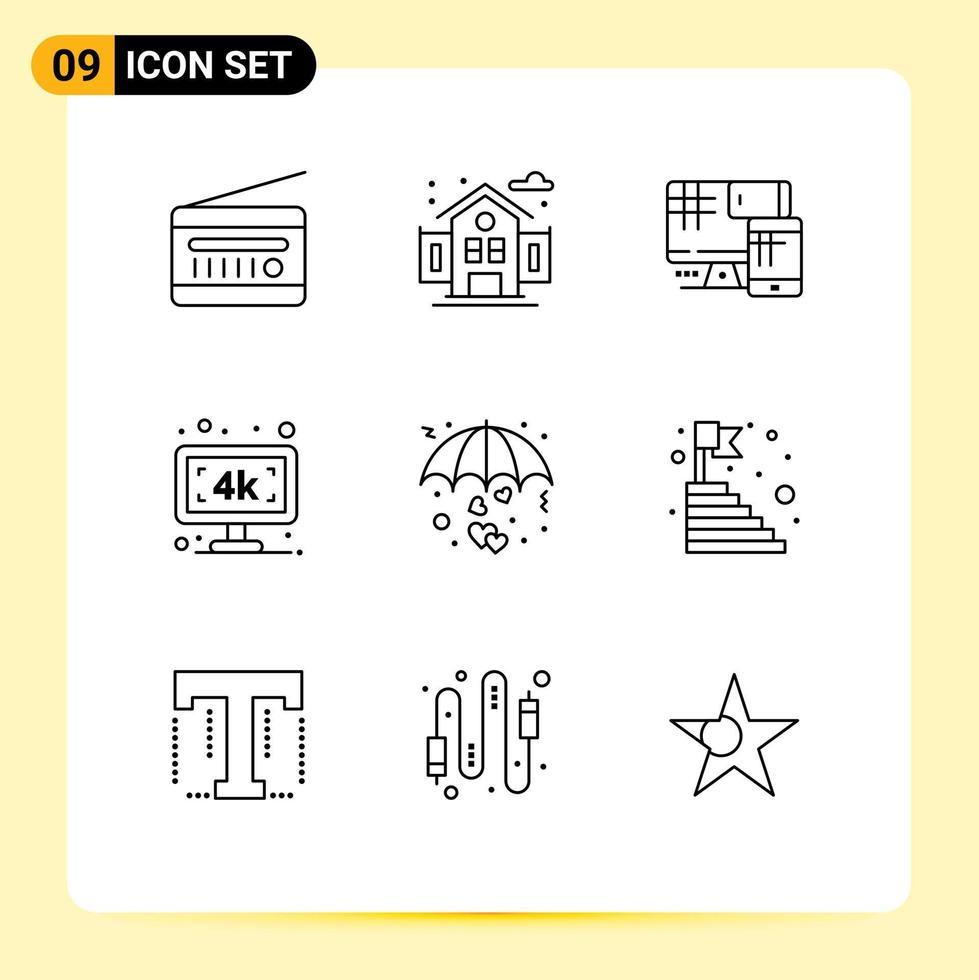 9 contours vectoriels thématiques et symboles modifiables d'amour tv ordinateur moniteur de télévision éléments de conception vectoriels modifiables vecteur
