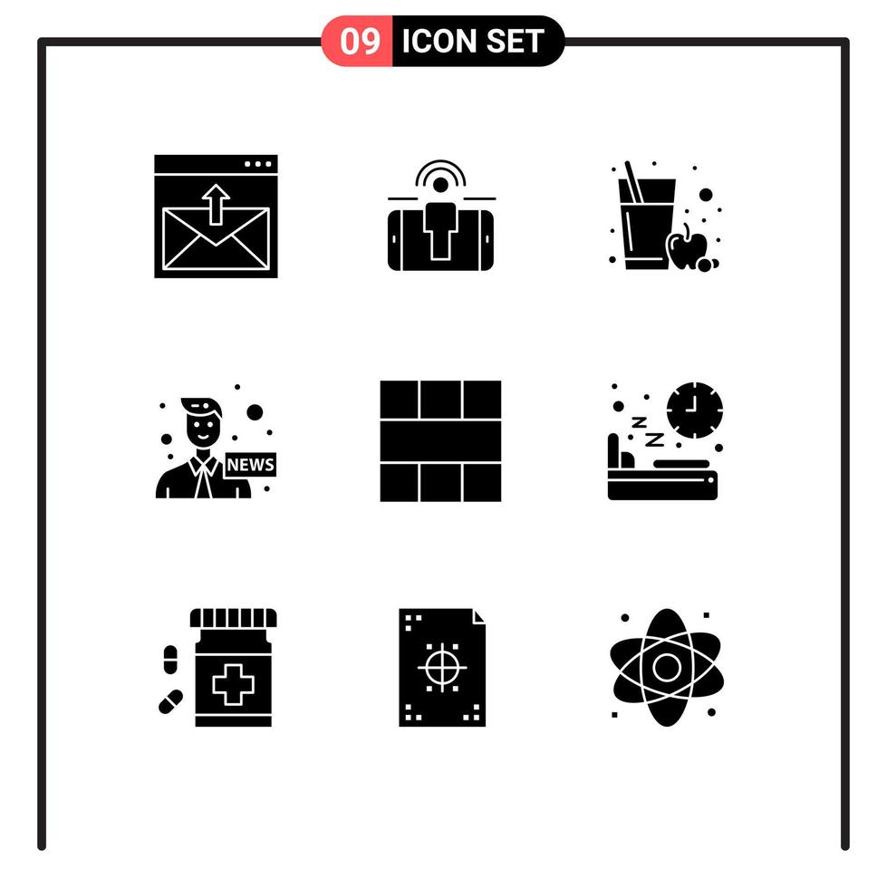 ensemble de 9 glyphes solides vectoriels sur la grille pour les éléments de conception vectoriels modifiables d'ancre de médias de marketing de nouvelles de grille vecteur