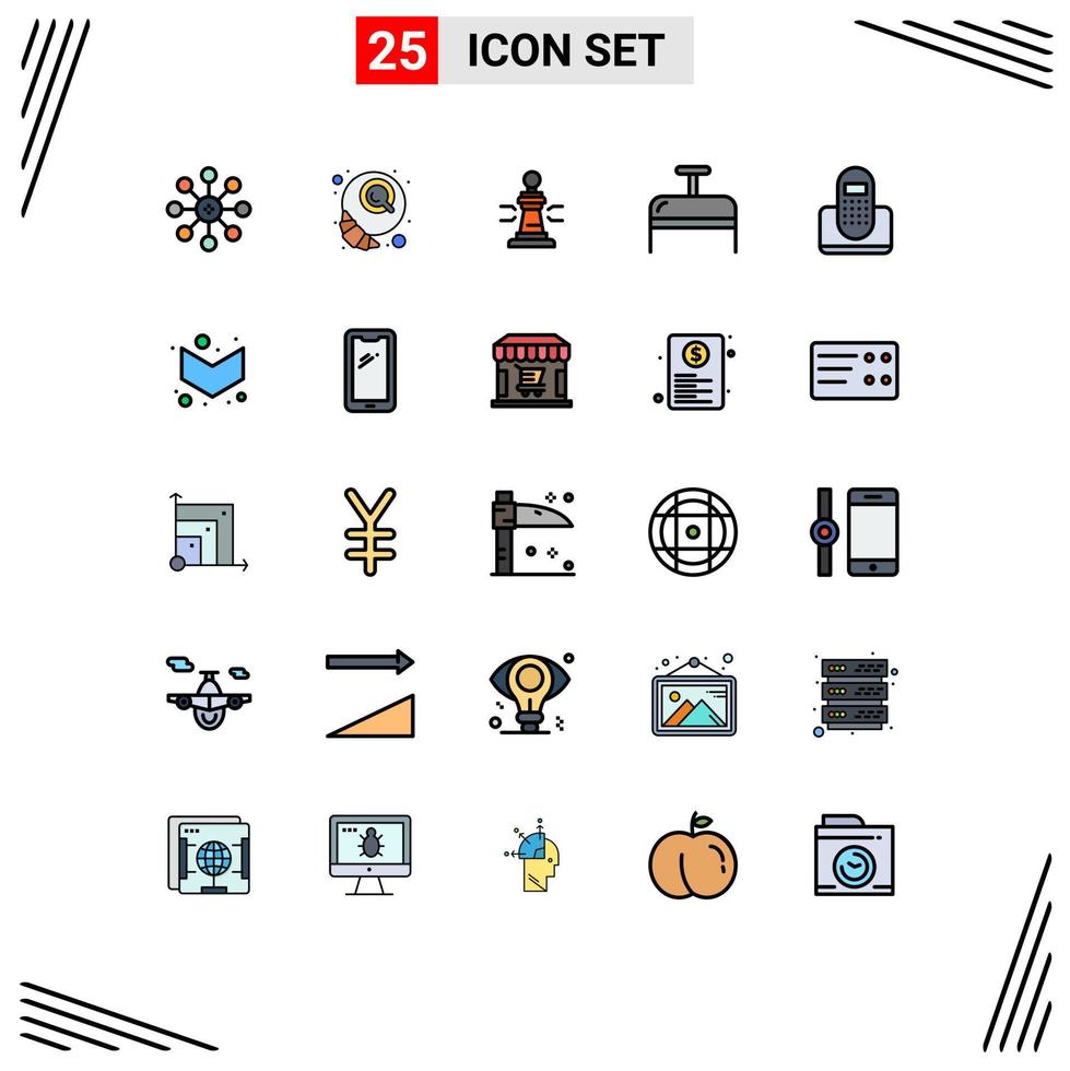 symboles d'icônes universelles groupe de 25 couleurs plates de lignes remplies modernes de communication voyage échecs bagages poker éléments de conception vectoriels modifiables vecteur