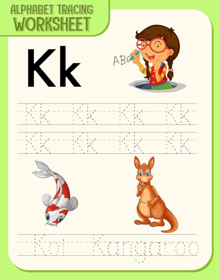 feuille de calcul de traçage alphabet avec lettre et vocabulaire vecteur