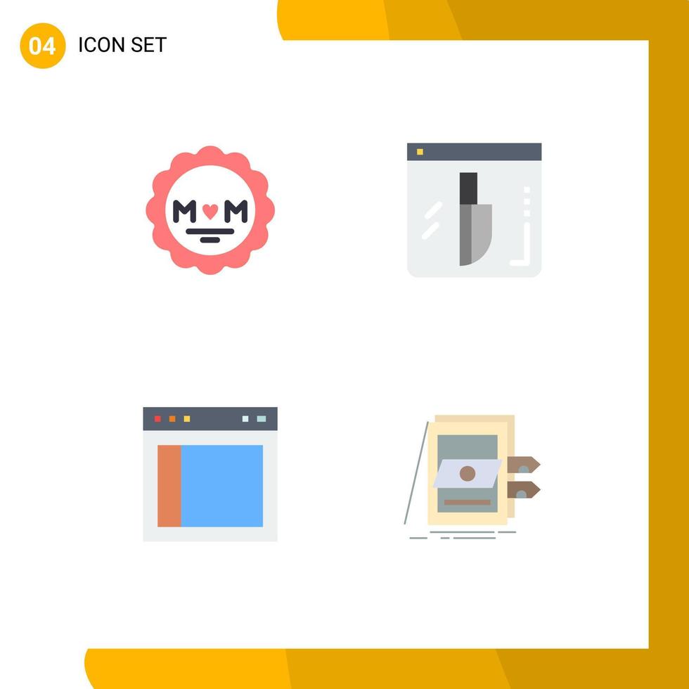 groupe de 4 icônes plates signes et symboles pour l'interface de la médaille maman couteau texte éléments de conception vectoriels modifiables vecteur