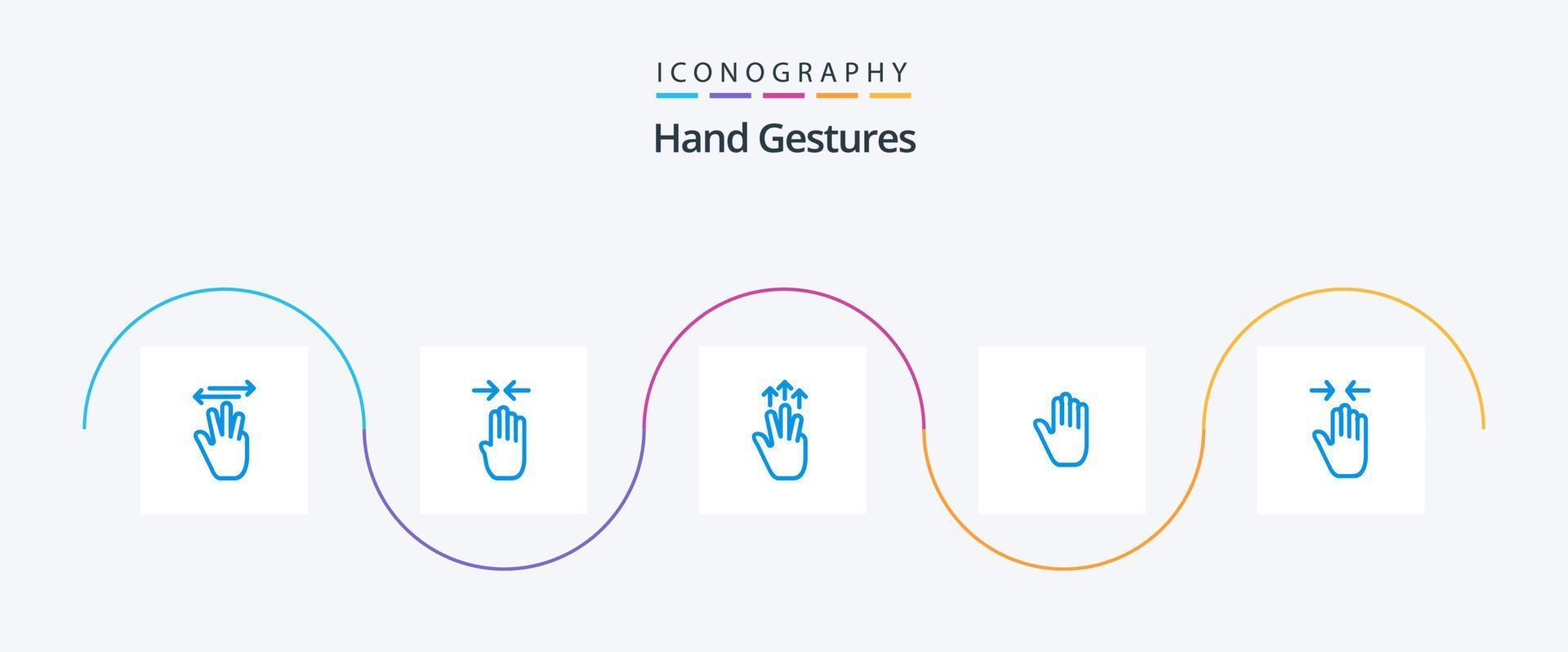 pack d'icônes bleu 5 gestes de la main, y compris l'interface. gestes. pincer. le langage du corps. trois doigts vecteur