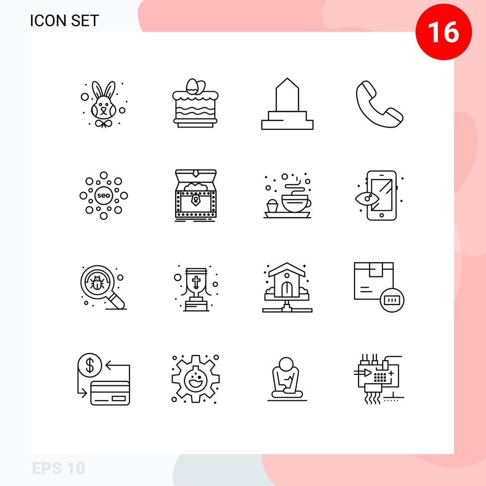 ensemble de 16 symboles d'icônes d'interface utilisateur modernes signes pour seo globe bâtiment appel téléphonique éléments de conception vectoriels modifiables vecteur
