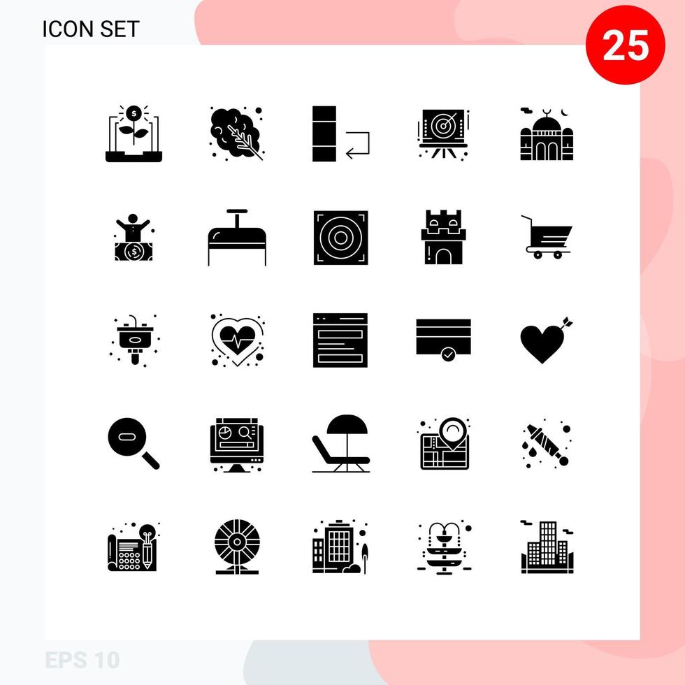 interface mobile glyphe solide ensemble de 25 pictogrammes d'éléments de conception vectorielle modifiables du panneau cible de changement de mosquée de l'islam vecteur
