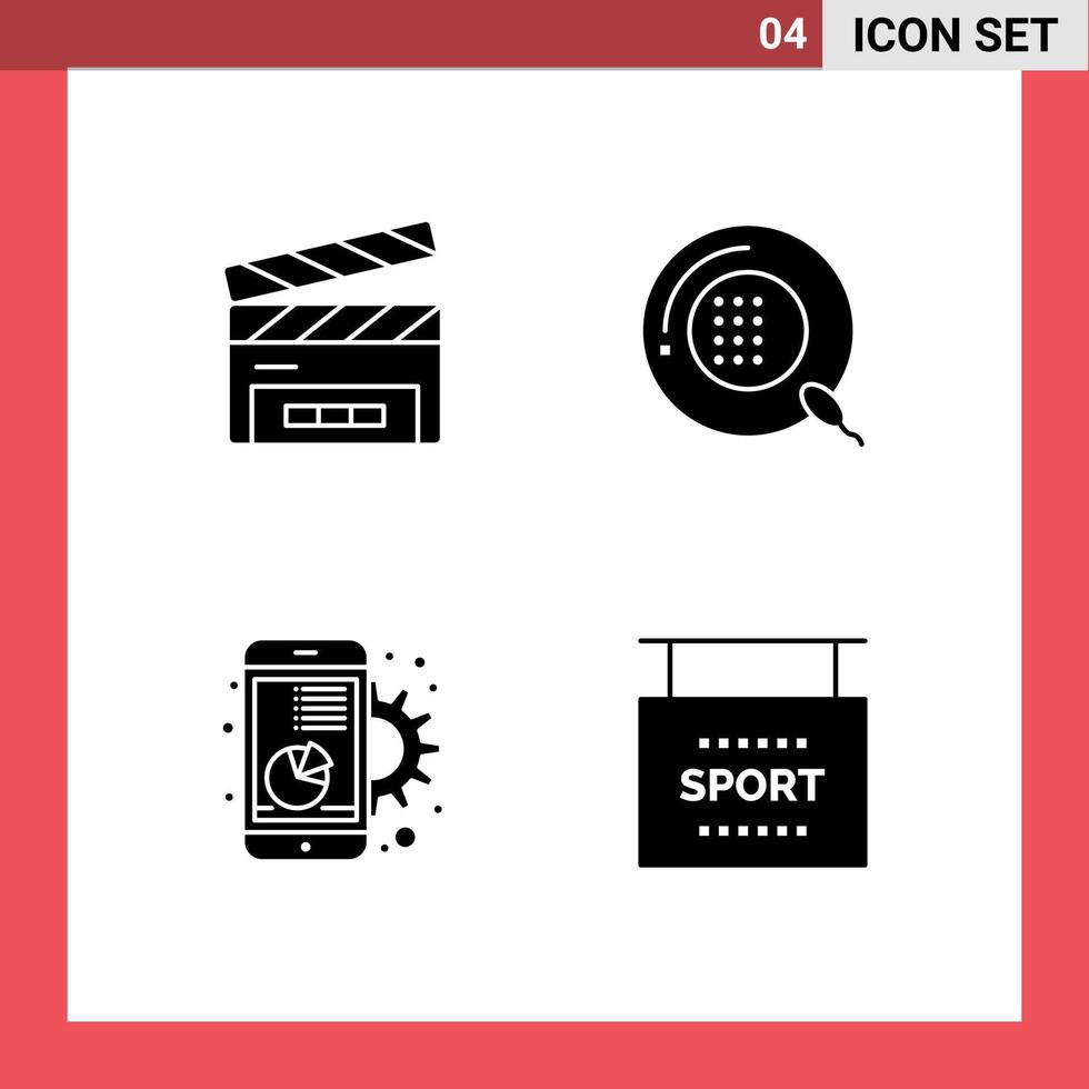 pack d'icônes vectorielles de stock de 4 signes et symboles de ligne pour les éléments de conception vectoriels modifiables de graphique de forme de rabat de film vecteur