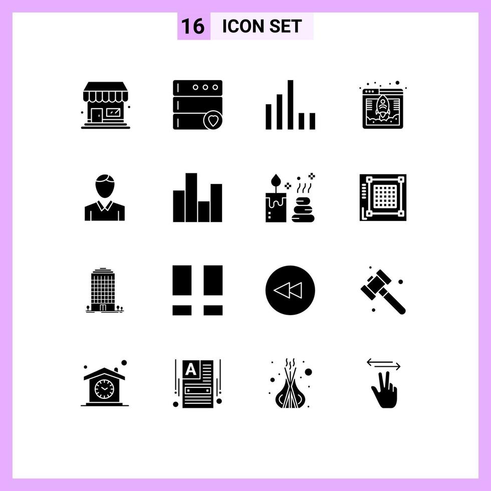 ensemble moderne de 16 glyphes et symboles solides tels que le signal de l'homme du bar hébergement web humain éléments de conception vectoriels modifiables vecteur