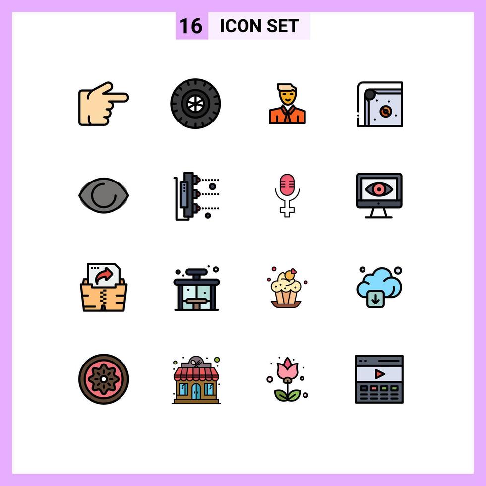 ensemble moderne de 16 lignes remplies de couleurs plates pictogramme de l'étudiant de l'œil humain jouer des éléments de conception vectoriels créatifs modifiables amusants vecteur