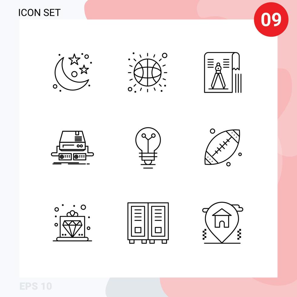 ensemble moderne de 9 contours pictogramme d'ampoule dessin console de jeu éléments de conception vectoriels modifiables vecteur
