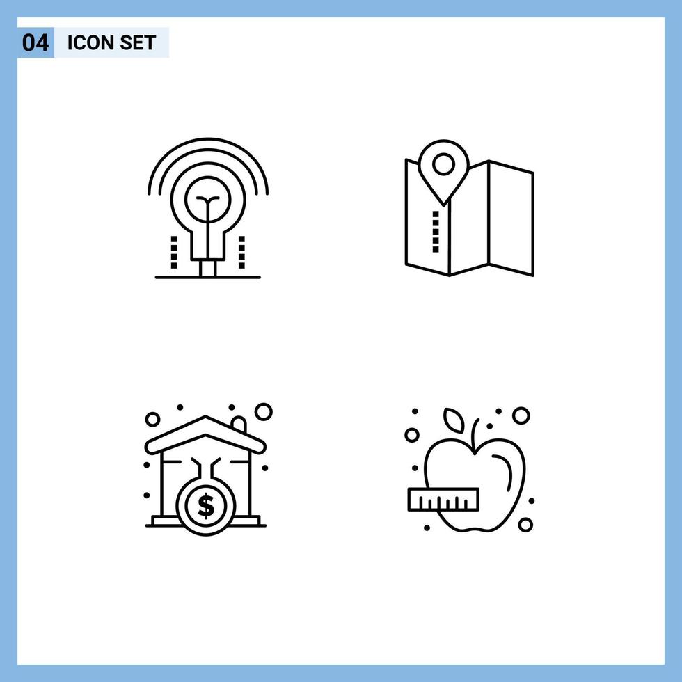 pack de 4 signes et symboles modernes de couleurs plates remplies pour les supports d'impression Web tels que les éléments de conception vectoriels modifiables apple du service hôtel signature de l'ampoule vecteur