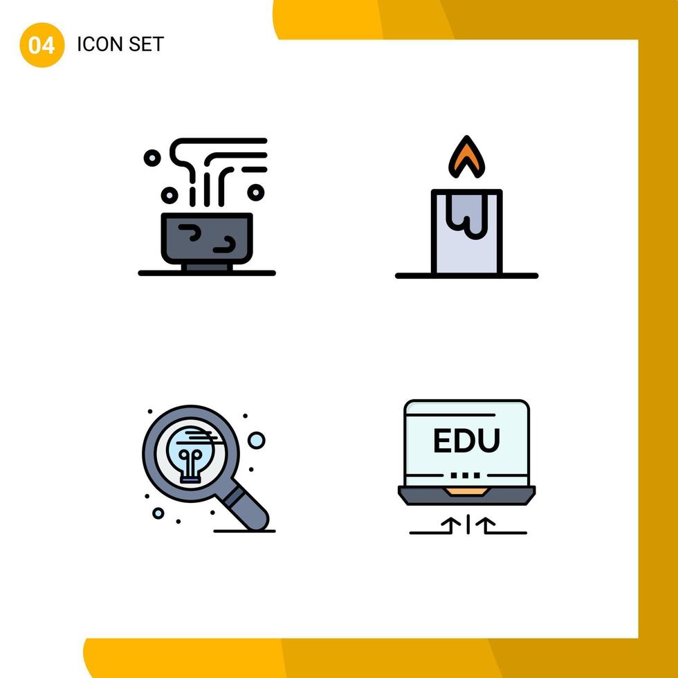 interface utilisateur pack de 4 couleurs plates remplies de base d'idée de café boisson chaude feu pensant éléments de conception vectoriels modifiables vecteur