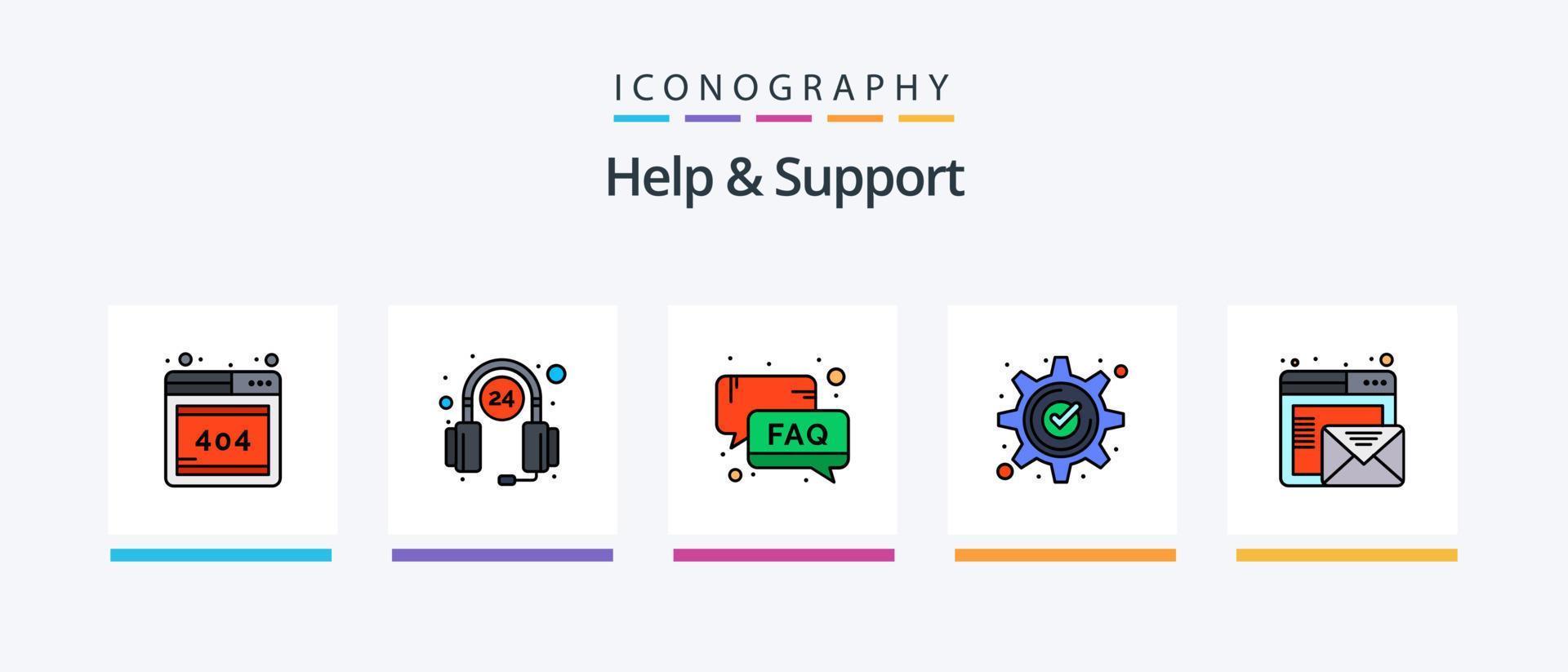 ligne d'aide et de support remplie de 5 icônes, y compris les heures. client. heures. e-mail. service. conception d'icônes créatives vecteur