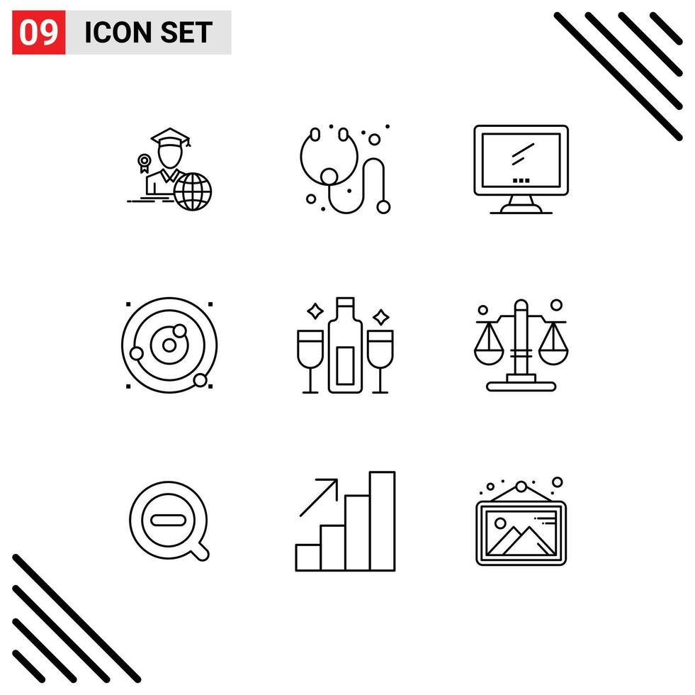 pack de 9 contours modernes signes et symboles pour les supports d'impression Web tels que le système solaire d'alcool surveiller les planètes en orbite des éléments de conception vectoriels modifiables vecteur