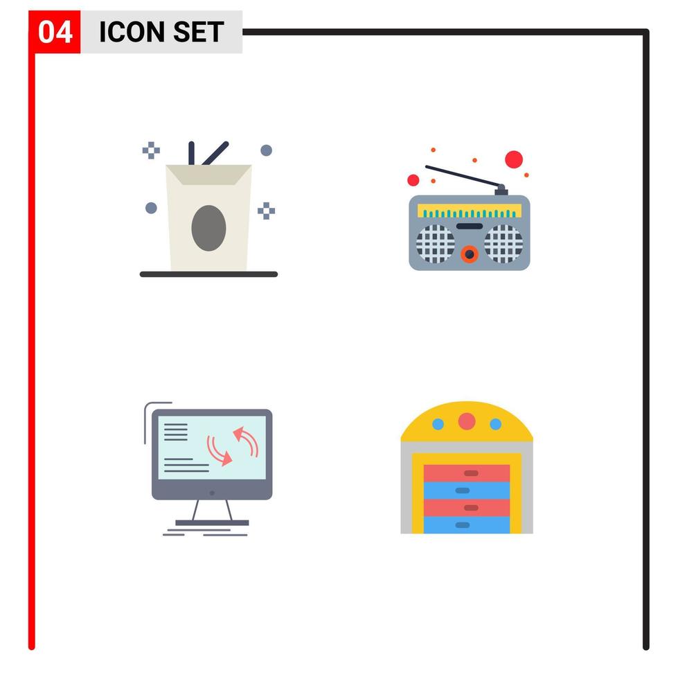 4 concept d'icône plate pour les sites Web mobiles et les applications boisson informations repas radio éléments de conception vectoriels modifiables par ordinateur vecteur