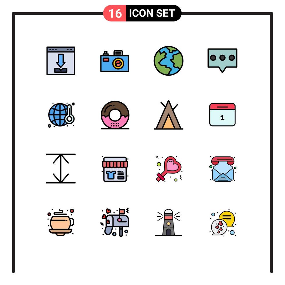 interface mobile ligne remplie de couleurs plates ensemble de 16 pictogrammes de la pollution mondiale commentaire de gaz de terre éléments de conception vectoriels créatifs modifiables vecteur