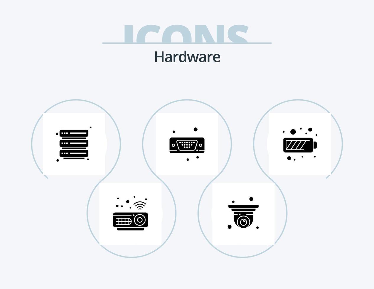 pack d'icônes de glyphe matériel 5 conception d'icônes. énergie. mise en charge. serveur. batterie. port vecteur