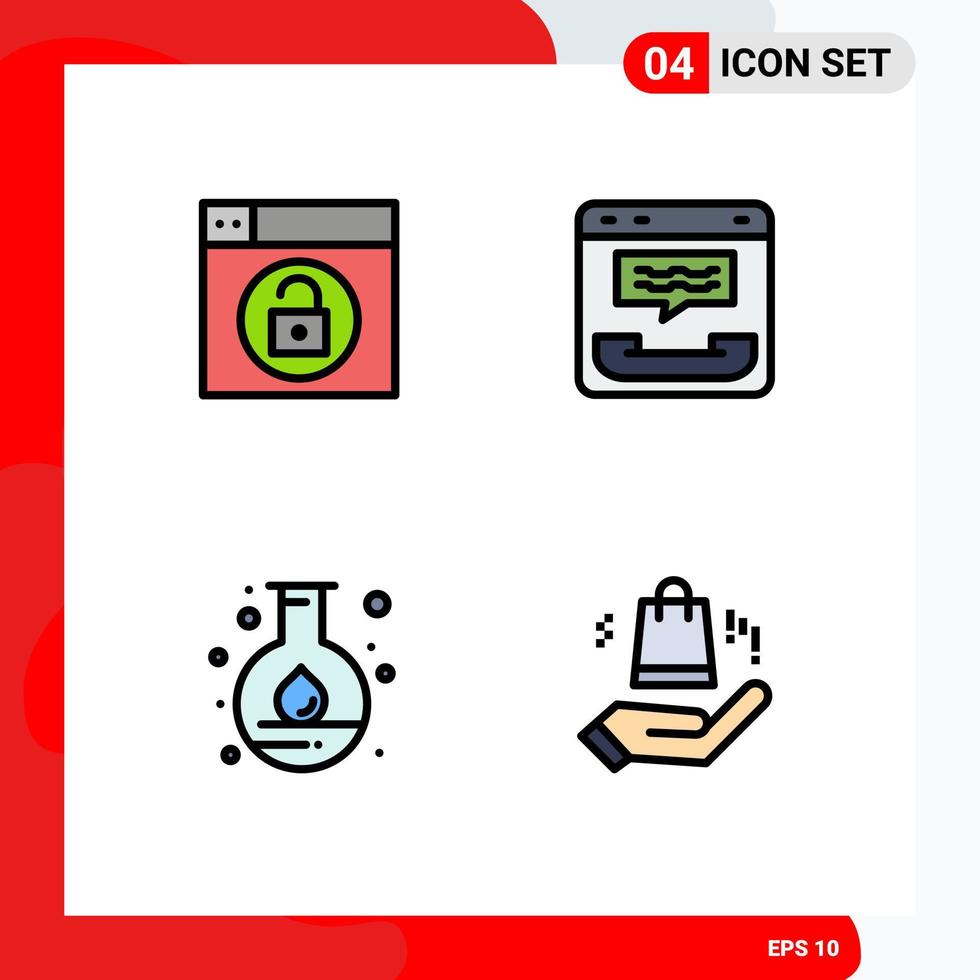 ensemble de 4 symboles d'icônes d'interface utilisateur modernes signes pour l'énergie web déverrouiller les éléments de conception vectoriels modifiables du laboratoire de communication vecteur