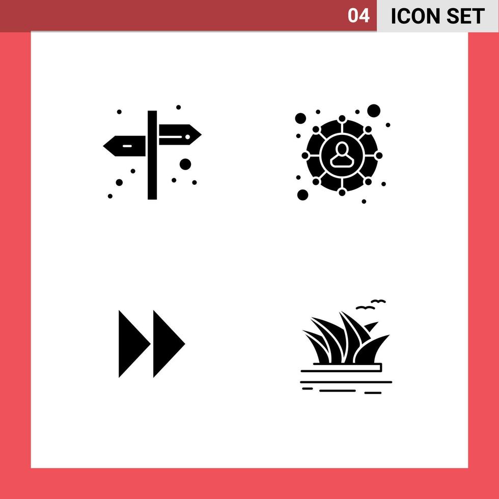 pack de 4 signes et symboles de glyphes solides modernes pour les supports d'impression Web tels que les connexions vidéo de direction contrôlent les éléments de conception vectoriels modifiables de la culture rapide vecteur